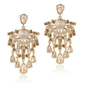 Eye Catching Champagne Crystal & Rhinestone Chandelier Earrings